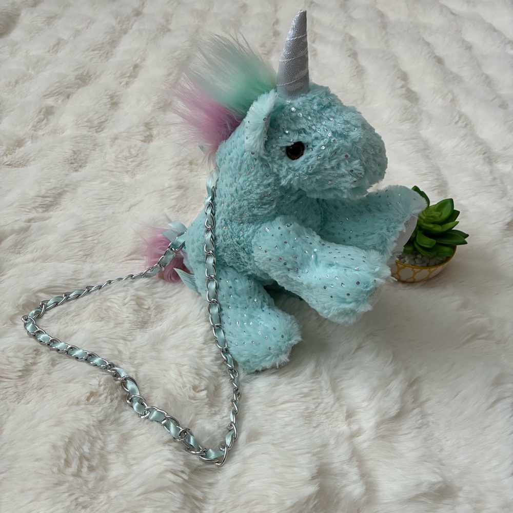 Blue Unicorn Purse Plush Bag Daisy Embroidery Toby Enterprises